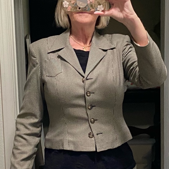 Nanette Lepore Robespierre Vintage cream-black houndstooth jacket. Made in USA - Picture 2 of 7